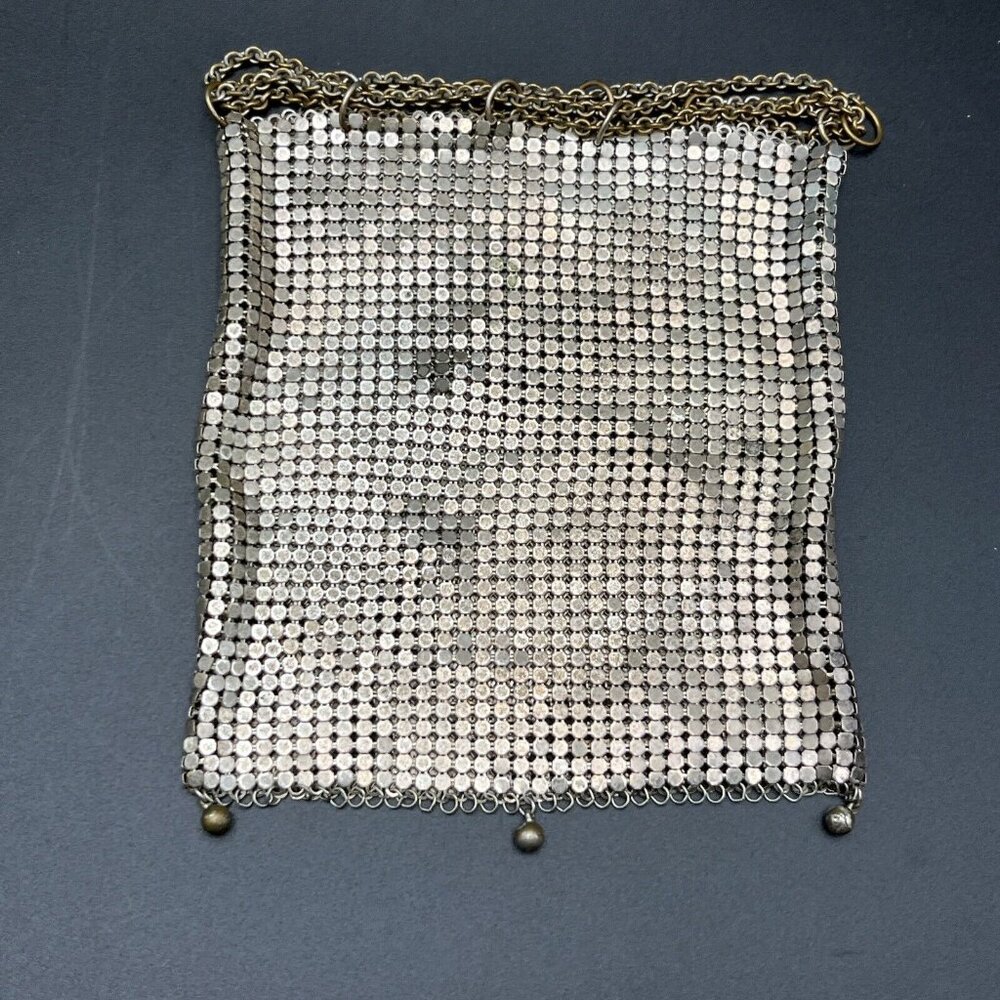Silver Metal Mesh Small Wristlet Drawstring Chain Closure Purse Clutch Handbag - Picture 2 of 7